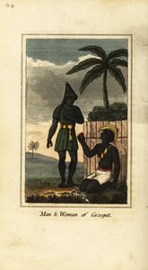 Bijogos man en vrouw van Cazegut (Bissagos-eilanden, Guinee-Bissau, West-Afrika) door English School