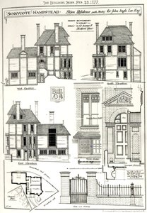 Bijou Residence Sunnycote, Hampstead, (met studio) voor John Ingle Lee Esq, uit The Building News, 23 februari 1877