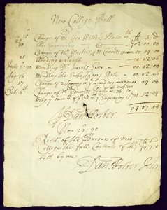Rekening van Daniel Porter aan New College, 1690