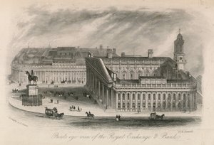 Vogelvlucht van de Royal Exchange en Bank door English School