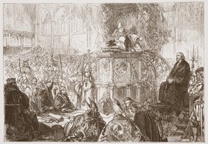 Bisschop van Lodi predikend tijdens het proces van Hus, illustratie uit The History of Protestantism door James Aitken Wylie (1808-1890), gepubliceerd 1878