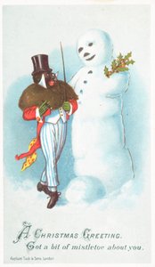 Zwarte man praat met Sneeuwman, Kerstkaart door English School