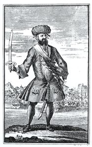 Zwartbaard de Piraat, uit A General History of the Robberies and Murders of the most Notorious Pyrates door Kapitein Charles Johnson, gepubliceerd 1724 door English School