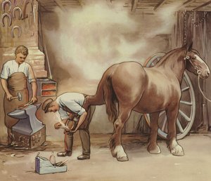 Smit die een paard beslaat
