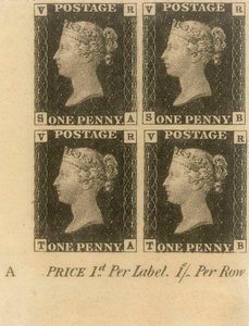 Blok van Penny Black-postzegels, ca. 1840 door English School