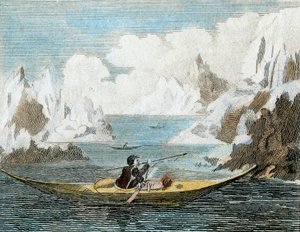 Boot van een Groenlandse man, ca. 1779 (gravure) door English School