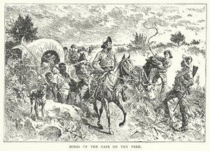 Boeren van de Kaap op de Trek (gravure) door English School