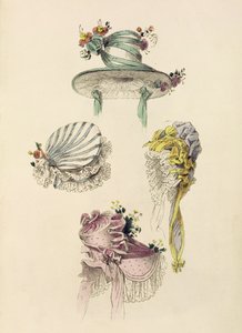 Hoeden voor een gelegenheid, modeplaat uit Ackermanns Repository of Arts door English School