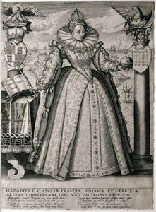 Boek frontispice ter viering van het gelukkige en welvarende bewind van Koningin Elizabeth I, 1596 door English School