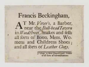 Laarzen- en Schoenmakers, Francis Beckingham, handelskaart door English School