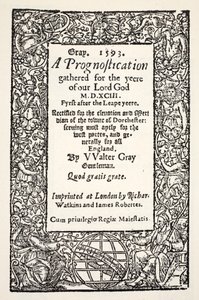 Rand met de wereldbol aan de voet, een voorspelling door Walter Gray, gedrukt door Watkins en Roberts, 1593 door English School