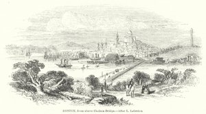 Boston, van boven Chelsea Bridge (gravure)