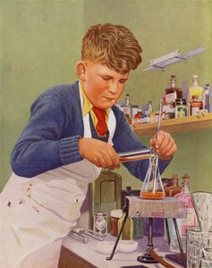 Jongen voert een scheikundig experiment uit door English School
