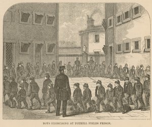 Jongens aan het oefenen in Tothill Fields Prison