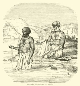 Brahmanen die de Ganges aanbidden door English School