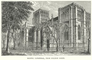 Bristol Cathedral, vanaf College Green (gravure) door English School