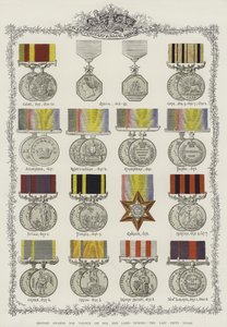 Britse onderscheidingen voor moed op zee en land gedurende de laatste vijftig jaar (chromolitho) door English School
