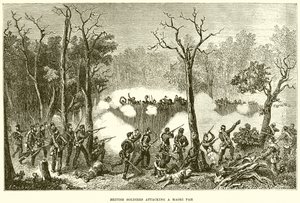 Britse Soldaten die een Maori Pah Aanvallen