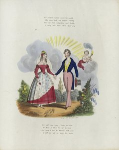 Britse Valentijnskaart met een afbeelding van een man en een vrouw die handen vasthouden door English School