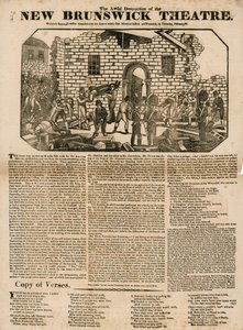 Broadsheet met De verschrikkelijke vernietiging van het New Brunswick Theater, Wellclose Square, Londen