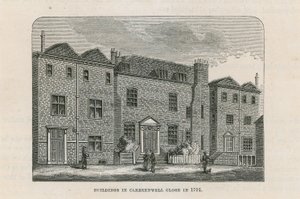 Gebouwen in Clerkenwell Close in 1791 door English School