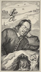 Bunyans droom, frontispice van The Pilgrims Progress door John Bunyan (1628-88), 4e editie, uitgegeven 1680 door English School