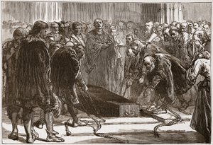 Begrafenis van Luther in de Schloss-Kerk, Wittenberg, illustratie uit De Geschiedenis van het Protestantisme door James Aitken Wylie, gepubliceerd in 1878 door English School