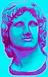 Buste van Alexander de Grote, uit het British Museum, standbeeld in het Vaticaan, illustratie uit Geschiedenis van Rome door Victor Duruy, gepubliceerd 1884 door English School