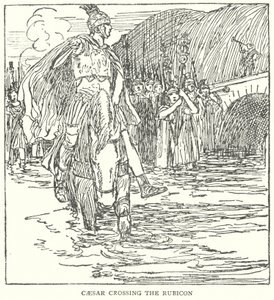 Caesar steekt de Rubicon over (litho) door English School