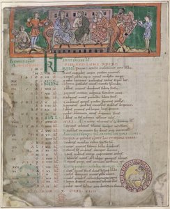 Kalenderpagina voor april: Feesten, illustratie uit een 
