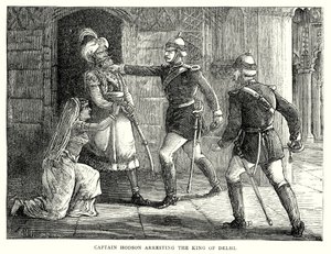 Kapitein Hodson arresteert de koning van Delhi (gravure)