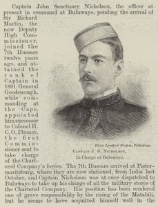 Kapitein J S Nicholson, verantwoordelijk in Buluwayo (gravure) door English School
