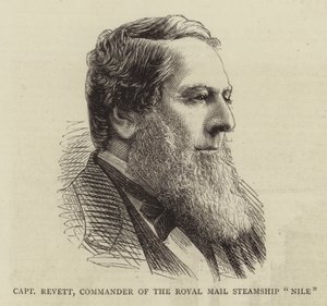 Kapitein Revett, commandant van het Royal Mail stoomschip "Nile" (gravure) door English School