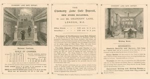 Kaart die de Chancery Lane Safe Deposit adverteert, 61-62 Chancery Lane, Londen door English School