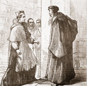 Kardinaal Sadoleto bezoekt Calvijn, illustratie uit De Geschiedenis van het Protestantisme door James Aitken Wylie, gepubliceerd in 1878 door English School