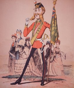 Karikatuur van Infanterie Onderluitenant met regimentskleuren, uit 