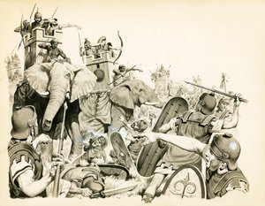 Carthagers gebruiken hun olifanten tegen de Romeinen