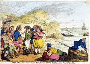 Cartoon over de aankomst van Napoleon Bonaparte op het eiland Elba
