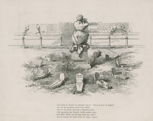 Cartoon, satire op Albert Grant, de graven die zijn schimmige speculaties vertegenwoordigen door English School
