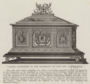 Kist aangeboden aan de Shahzada door de stadsraad (gravure) door English School