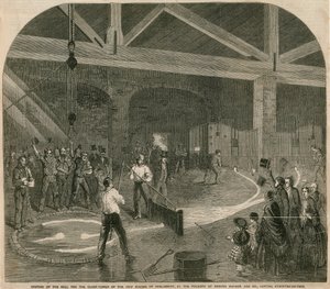 Het gieten van de grote klok voor de klokkentoren van de nieuwe Houses of Parliament door English School