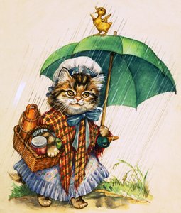 Kat met paraplu (gouache op papier)