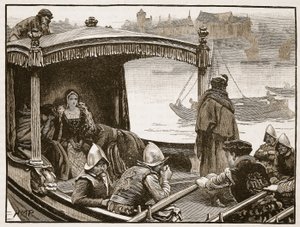 Catherine Howard wordt naar de Tower gebracht, illustratie uit Cassells Geïllustreerde Geschiedenis van Engeland door English School