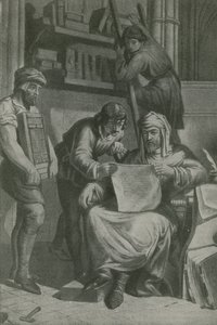 Caxton onderzoekt zijn eerste proef door English School