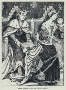 Caxton presenteert zijn eerste boek aan koning Edward IV door English School