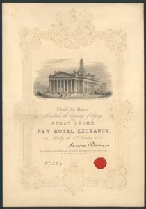 Ceremonie van het leggen van de eerste steen van de Nieuwe Koninklijke Beurs, Londen, op 17 januari 1842 door English School