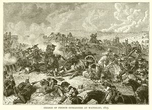 Aanval van Franse cuirassiers bij Waterloo, 1815 door English School