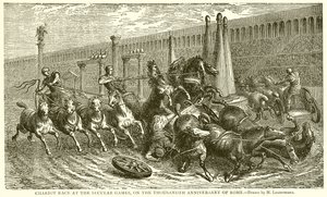 Wagenrace op de wereldlijke spelen, op de duizendste verjaardag van Rome (gravure) door English School