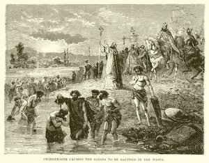 Karel de Grote laat de Saksen dopen in de Wester door English School