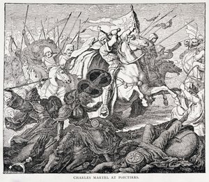 Karel Martel (c.688-741) bij Poitiers, uit De Geschiedenis van Frankrijk, door Emile de Bonnechose, uitgegeven door Ward, Lock en Co, Londen